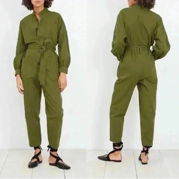 Apiece Apart Green Kiva Levante Jumpsuit Pant Flight Suit Belted Women’s 4 Vogue - Picture 4 of 14
